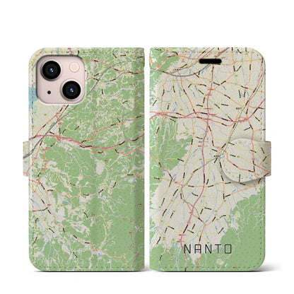 【南砺（富山県）】地図柄iPhoneケース（手帳タイプ）ナチュラル・iPhone 13 mini 用