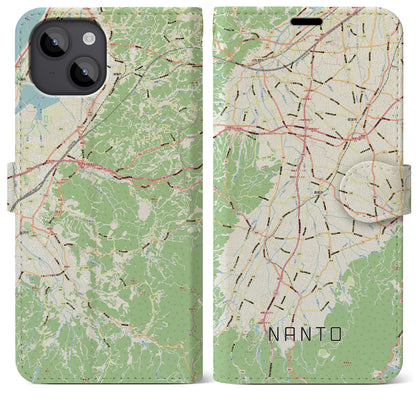 【南砺（富山県）】地図柄iPhoneケース（手帳タイプ）ナチュラル・iPhone 14 Plus 用