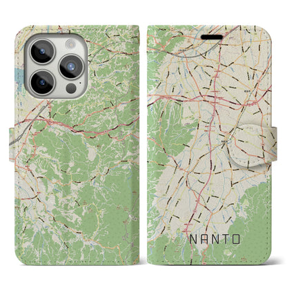 【南砺（富山県）】地図柄iPhoneケース（手帳タイプ）ナチュラル・iPhone 15 Pro 用