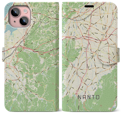 【南砺（富山県）】地図柄iPhoneケース（手帳タイプ）ナチュラル・iPhone 15 Plus 用