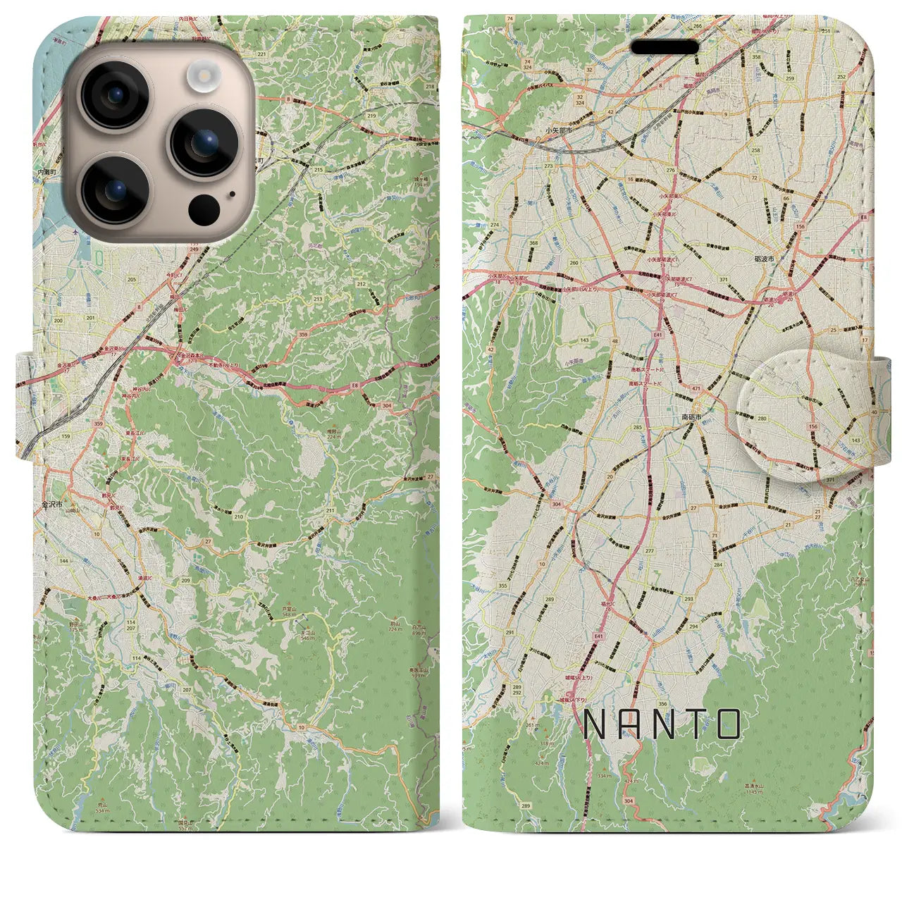 【南砺（富山県）】地図柄iPhoneケース（手帳タイプ）ナチュラル・iPhone 16 Plus 用