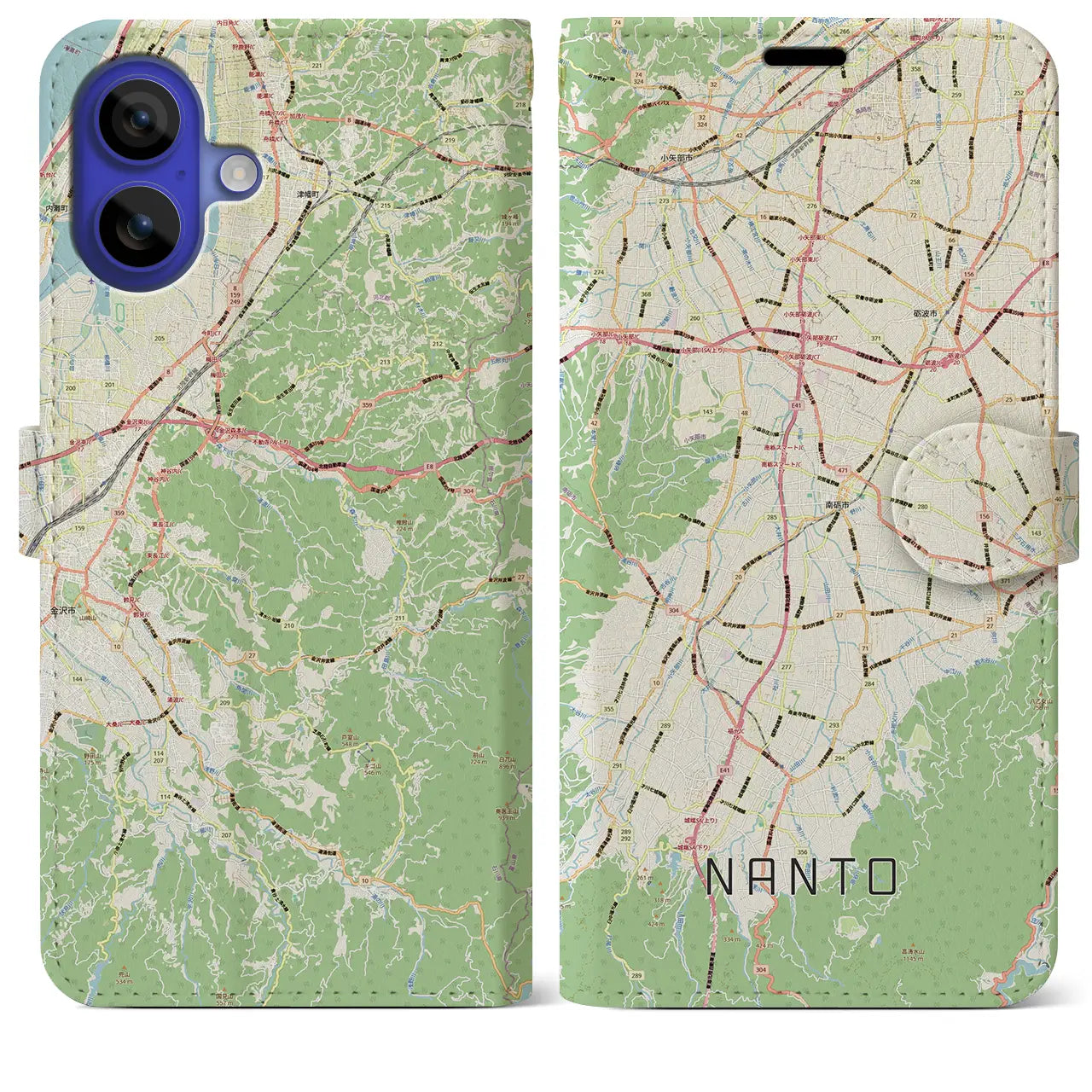 【南砺（富山県）】地図柄iPhoneケース（手帳タイプ）ナチュラル・iPhone 16 Pro Max 用