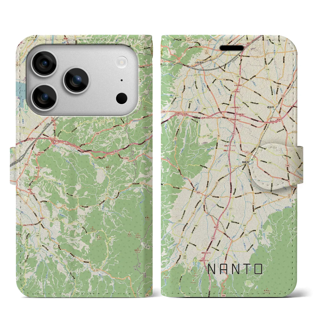 【南砺（富山県）】地図柄iPhoneケース（手帳タイプ）モノトーン・iPhone 17 Pro Max 用