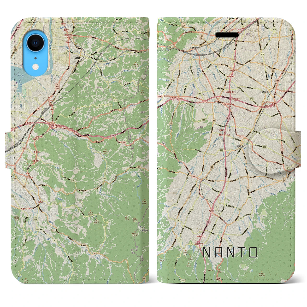 【南砺】地図柄iPhoneケース（手帳タイプ・ナチュラル）iPhone XR 用