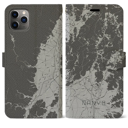 【南陽（山形県）】地図柄iPhoneケース（手帳タイプ）モノトーン・iPhone 11 Pro Max 用