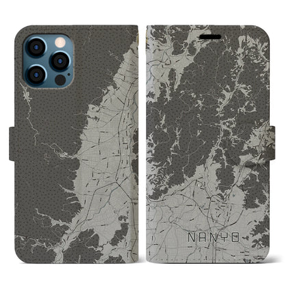 【南陽（山形県）】地図柄iPhoneケース（手帳タイプ）モノトーン・iPhone 12 / 12 Pro 用