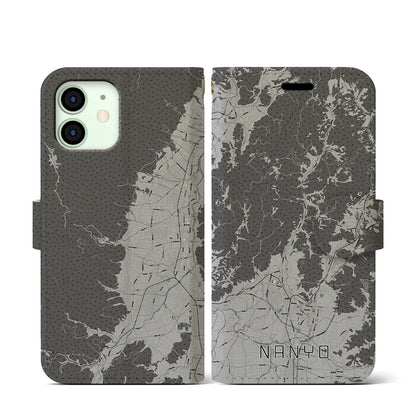 【南陽（山形県）】地図柄iPhoneケース（手帳タイプ）モノトーン・iPhone 12 mini 用