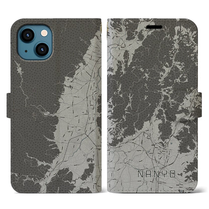 【南陽（山形県）】地図柄iPhoneケース（手帳タイプ）モノトーン・iPhone 13 用