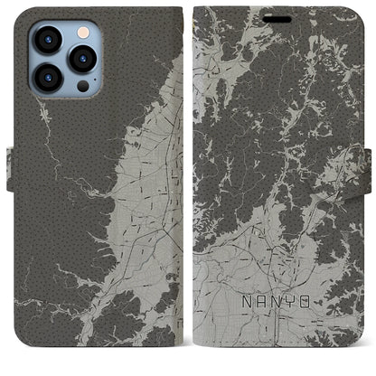 【南陽（山形県）】地図柄iPhoneケース（手帳タイプ）モノトーン・iPhone 13 Pro Max 用