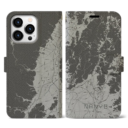 【南陽（山形県）】地図柄iPhoneケース（手帳タイプ）モノトーン・iPhone 13 Pro 用