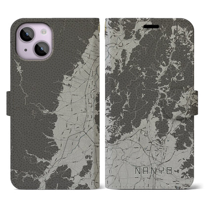 【南陽（山形県）】地図柄iPhoneケース（手帳タイプ）モノトーン・iPhone 14 用