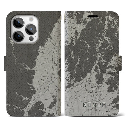 【南陽（山形県）】地図柄iPhoneケース（手帳タイプ）モノトーン・iPhone 14 Pro 用