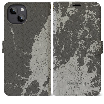 【南陽（山形県）】地図柄iPhoneケース（手帳タイプ）モノトーン・iPhone 14 Plus 用