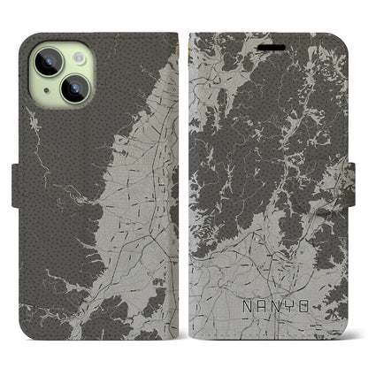 【南陽（山形県）】地図柄iPhoneケース（手帳タイプ）モノトーン・iPhone 15 用