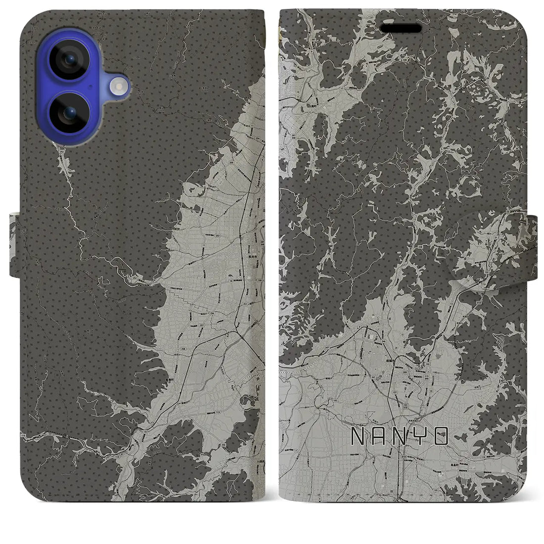 【南陽(山形県)】地図柄iPhoneケース(手帳タイプ)モノトーン・iPhone 16 Pro Max 用