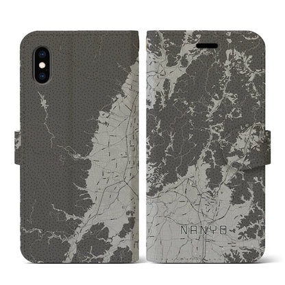 【南陽（山形県）】地図柄iPhoneケース（手帳タイプ）モノトーン・iPhone XS / X 用