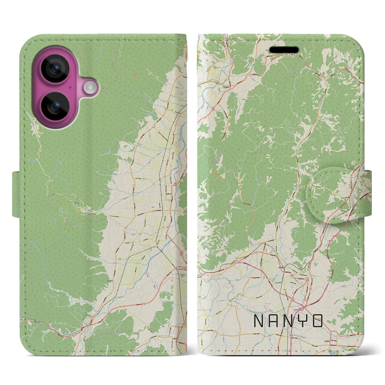 【南陽（山形県）】地図柄iPhoneケース（手帳タイプ）ナチュラル・iPhone 16 Pro 用