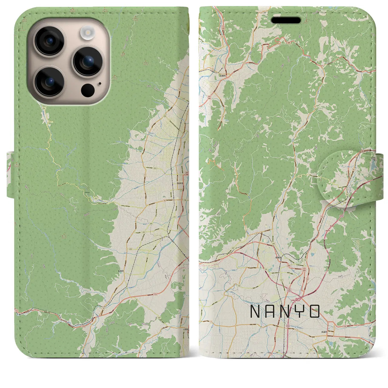 【南陽（山形県）】地図柄iPhoneケース（手帳タイプ）ナチュラル・iPhone 16 Plus 用