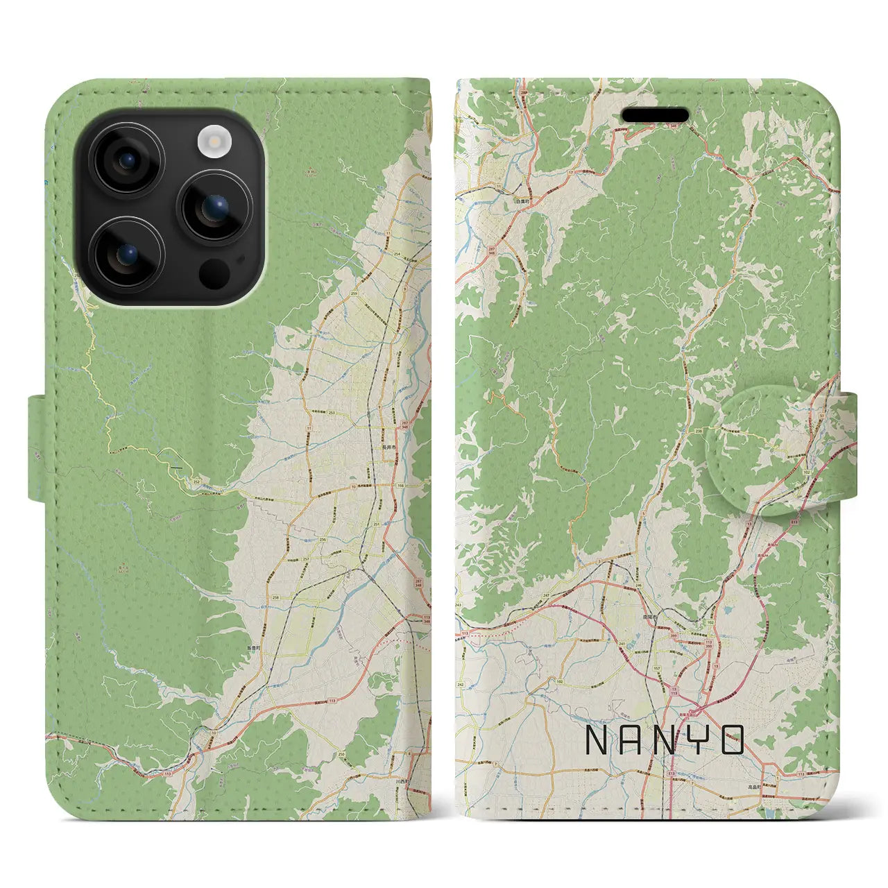 【南陽（山形県）】地図柄iPhoneケース（手帳タイプ）ナチュラル・iPhone 16 用