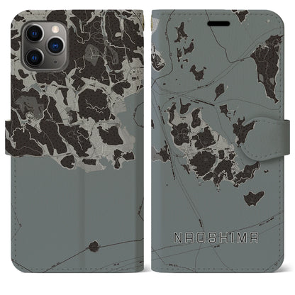 【直島（香川県）】地図柄iPhoneケース（手帳タイプ）モノトーン・iPhone 11 Pro Max 用