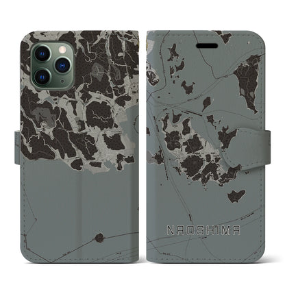 【直島（香川県）】地図柄iPhoneケース（手帳タイプ）モノトーン・iPhone 11 Pro 用