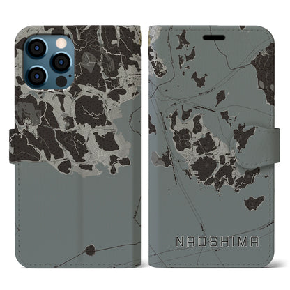 【直島（香川県）】地図柄iPhoneケース（手帳タイプ）モノトーン・iPhone 12 / 12 Pro 用