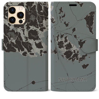 【直島（香川県）】地図柄iPhoneケース（手帳タイプ）モノトーン・iPhone 12 Pro Max 用