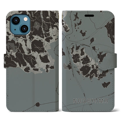 【直島（香川県）】地図柄iPhoneケース（手帳タイプ）モノトーン・iPhone 13 用