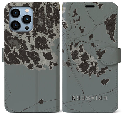 【直島（香川県）】地図柄iPhoneケース（手帳タイプ）モノトーン・iPhone 13 Pro Max 用