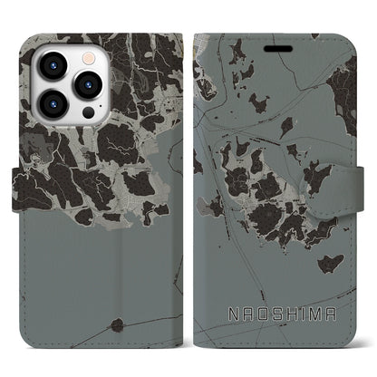 【直島（香川県）】地図柄iPhoneケース（手帳タイプ）モノトーン・iPhone 13 Pro 用