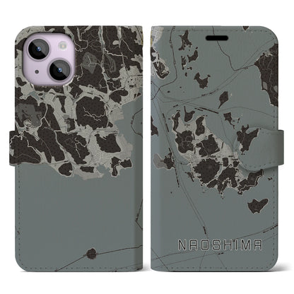 【直島（香川県）】地図柄iPhoneケース（手帳タイプ）モノトーン・iPhone 14 用