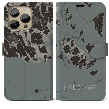 【直島（香川県）】地図柄iPhoneケース（手帳タイプ）モノトーン・iPhone 14 Pro Max 用