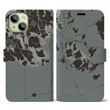 【直島（香川県）】地図柄iPhoneケース（手帳タイプ）モノトーン・iPhone 15 用