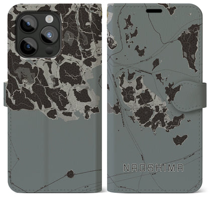 【直島（香川県）】地図柄iPhoneケース（手帳タイプ）モノトーン・iPhone 15 Pro Max 用