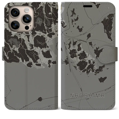 【直島（香川県）】地図柄iPhoneケース（手帳タイプ）モノトーン・iPhone 16 Plus 用