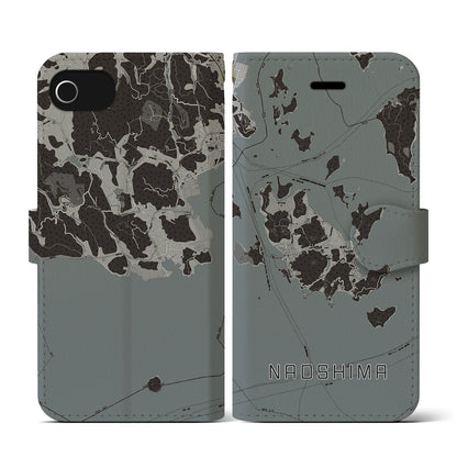 【直島（香川県）】地図柄iPhoneケース（手帳タイプ）モノトーン・iPhone SE（第3 / 第2世代） / 8 / 7 / 6s / 6 用