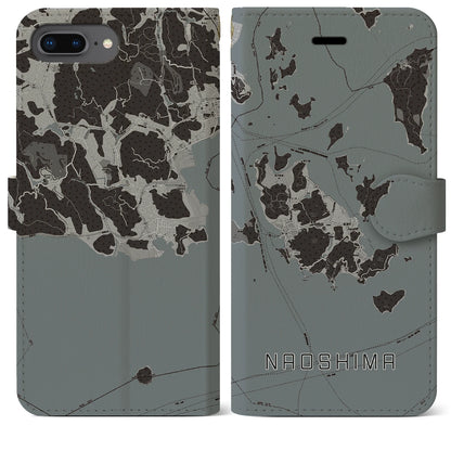 【直島（香川県）】地図柄iPhoneケース（手帳タイプ）モノトーン・iPhone 8Plus /7Plus / 6sPlus / 6Plus 用