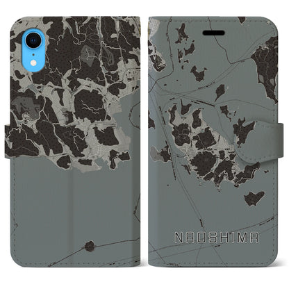 【直島（香川県）】地図柄iPhoneケース（手帳タイプ）モノトーン・iPhone XR 用