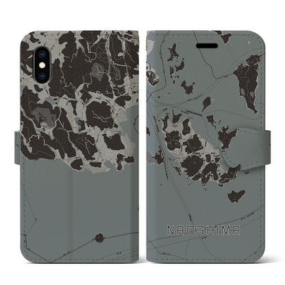 【直島（香川県）】地図柄iPhoneケース（手帳タイプ）モノトーン・iPhone XS / X 用