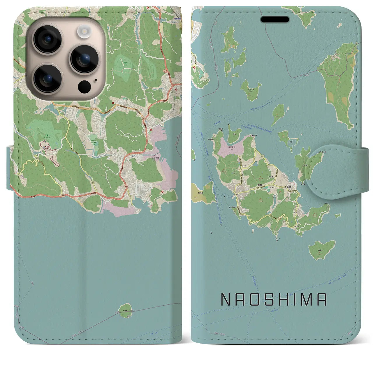 【直島（香川県）】地図柄iPhoneケース（手帳タイプ）ナチュラル・iPhone 16 Plus 用