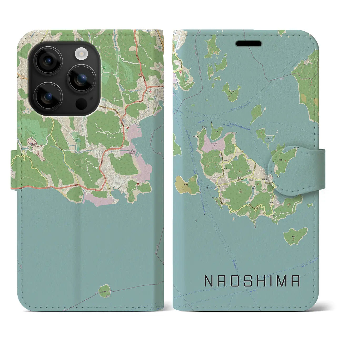 【直島（香川県）】地図柄iPhoneケース（手帳タイプ）ナチュラル・iPhone 16 用