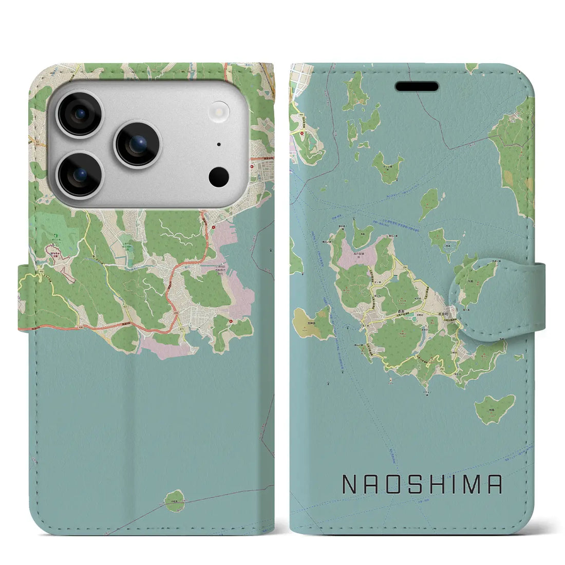 【直島（香川県）】地図柄iPhoneケース（手帳タイプ）ナチュラル・iPhone 17 Pro Max 用