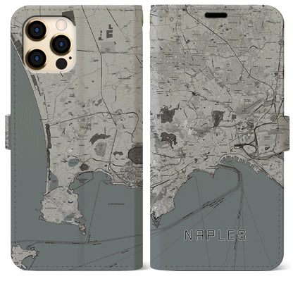 【ナポリ（イタリア）】地図柄iPhoneケース（手帳タイプ）モノトーン・iPhone 12 Pro Max 用