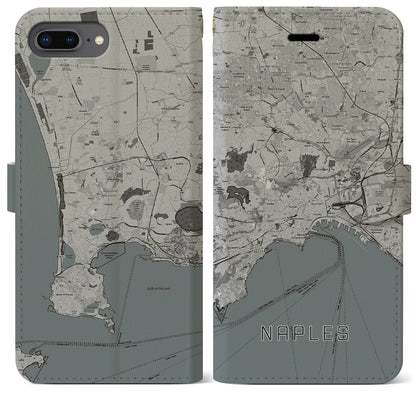 【ナポリ（イタリア）】地図柄iPhoneケース（手帳タイプ）モノトーン・iPhone 8Plus /7Plus / 6sPlus / 6Plus 用