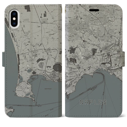 【ナポリ（イタリア）】地図柄iPhoneケース（手帳タイプ）モノトーン・iPhone XS Max 用