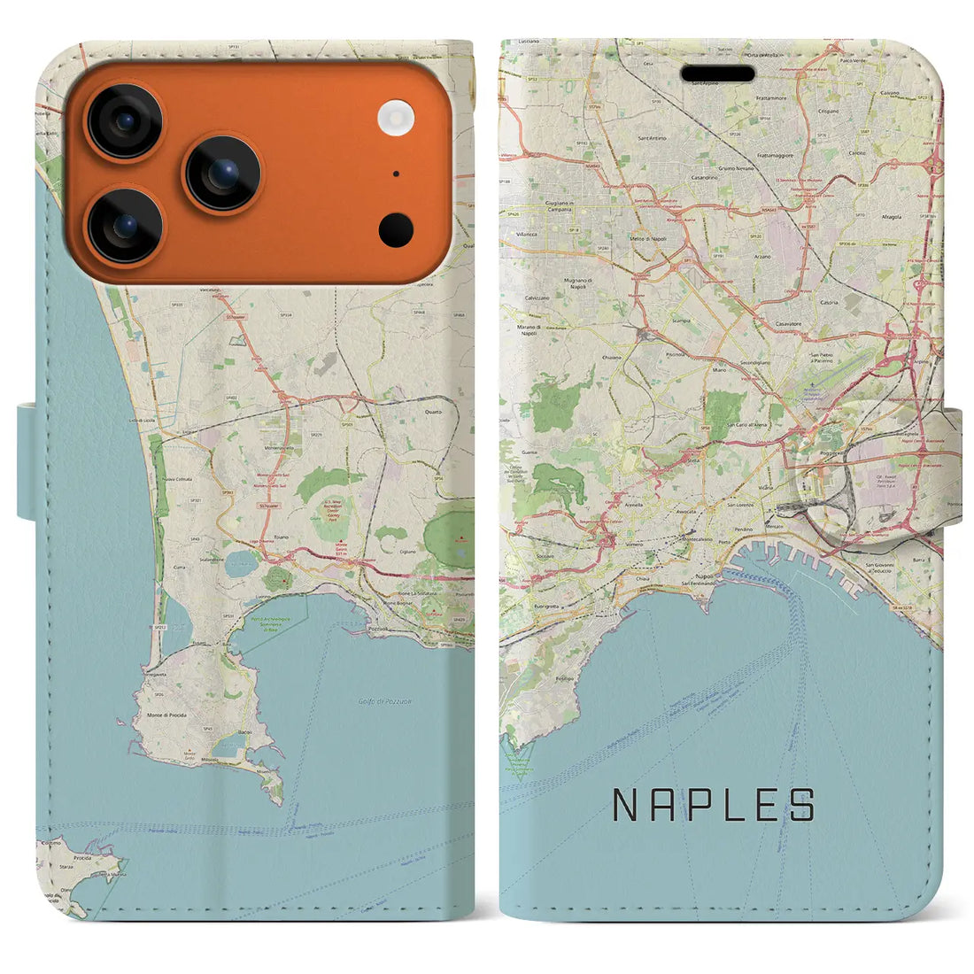 【ナポリ（イタリア）】地図柄iPhoneケース（手帳タイプ）ナチュラル・iPhone 17 Pro Max 用