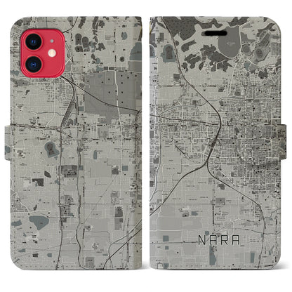 【奈良2（奈良県）】地図柄iPhoneケース（手帳タイプ）モノトーン・iPhone 11 用