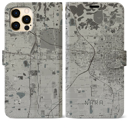 【奈良2（奈良県）】地図柄iPhoneケース（手帳タイプ）モノトーン・iPhone 12 Pro Max 用