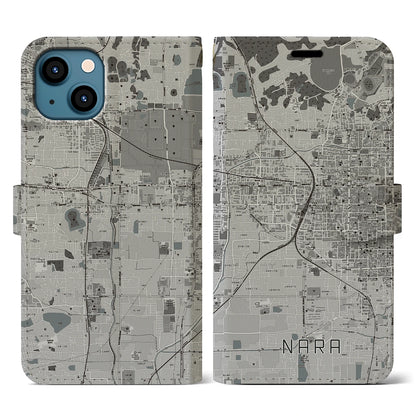 【奈良2（奈良県）】地図柄iPhoneケース（手帳タイプ）モノトーン・iPhone 13 用