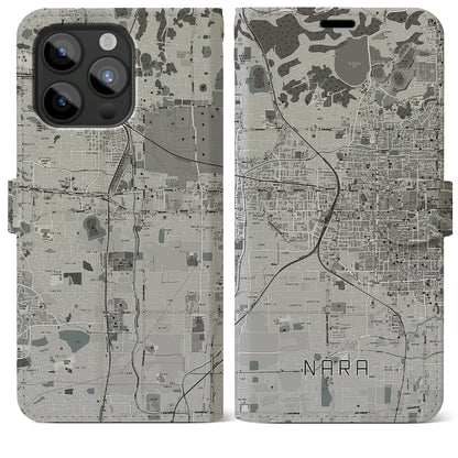 【奈良2（奈良県）】地図柄iPhoneケース（手帳タイプ）モノトーン・iPhone 15 Pro Max 用